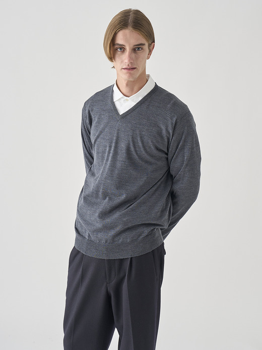 Ｖネック長袖ニットプルオーバー | PACKHAM | 30G MODERN FIT 詳細画像 CHARCOAL 3