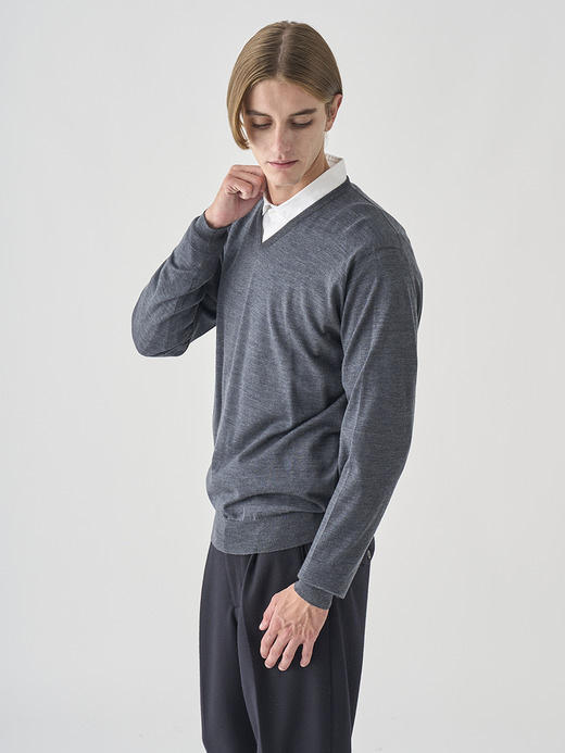 Ｖネック長袖ニットプルオーバー | PACKHAM | 30G MODERN FIT 詳細画像 CHARCOAL 6