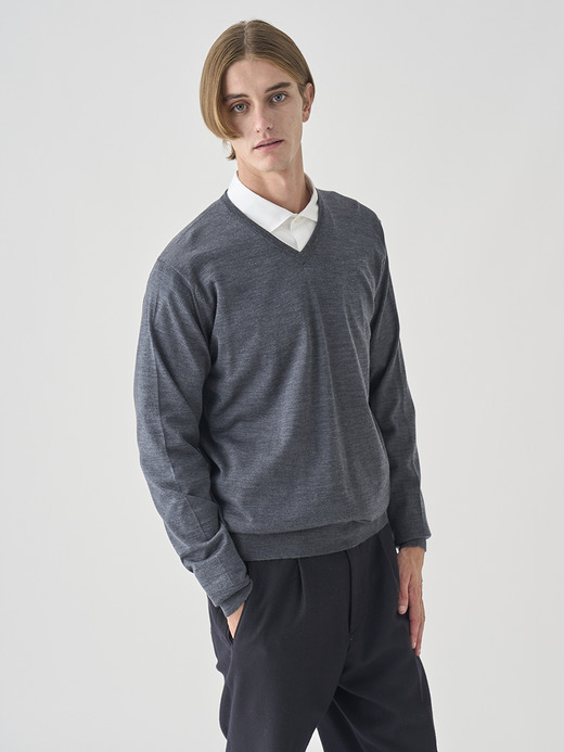 Ｖネック長袖ニットプルオーバー | PACKHAM | 30G MODERN FIT 詳細画像 CHARCOAL 8