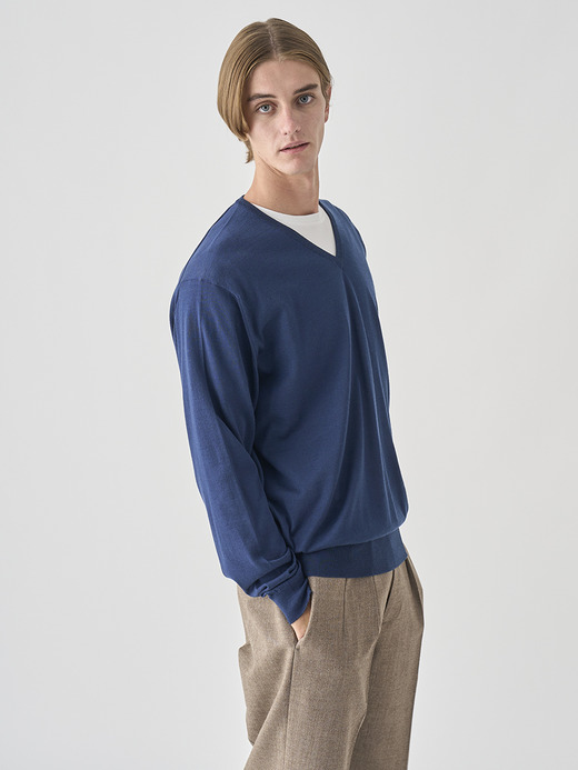 Ｖネック長袖ニットプルオーバー | PACKHAM | 30G MODERN FIT 詳細画像 HEMINGWAY BLUE 7