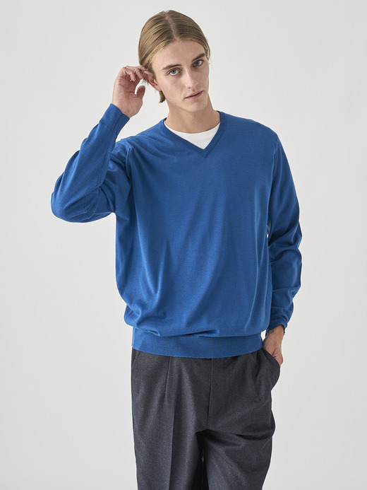 Ｖネック長袖ニットプルオーバー | PACKHAM | 30G MODERN FIT 詳細画像 MONTAGU BLUE 1