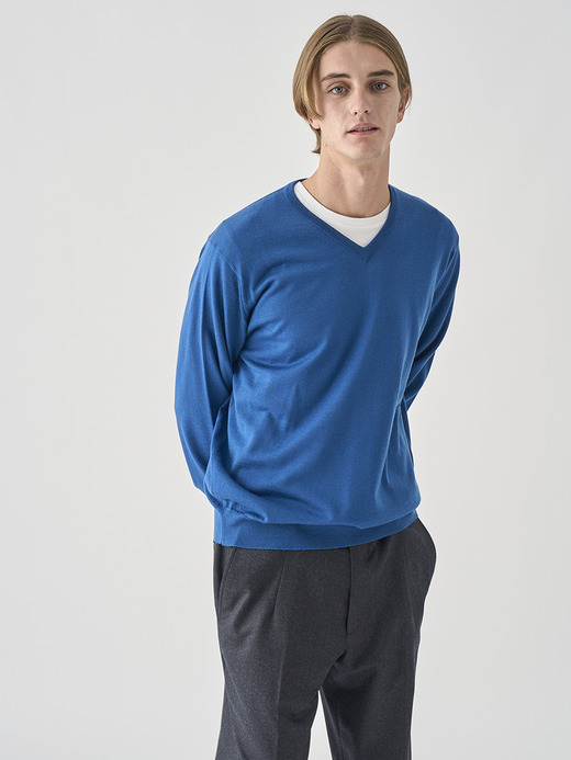 Ｖネック長袖ニットプルオーバー | PACKHAM | 30G MODERN FIT 詳細画像 MONTAGU BLUE 3