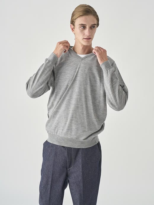 Ｖネック長袖ニットプルオーバー | PACKHAM | 30G MODERN FIT 詳細画像 SILVER 3