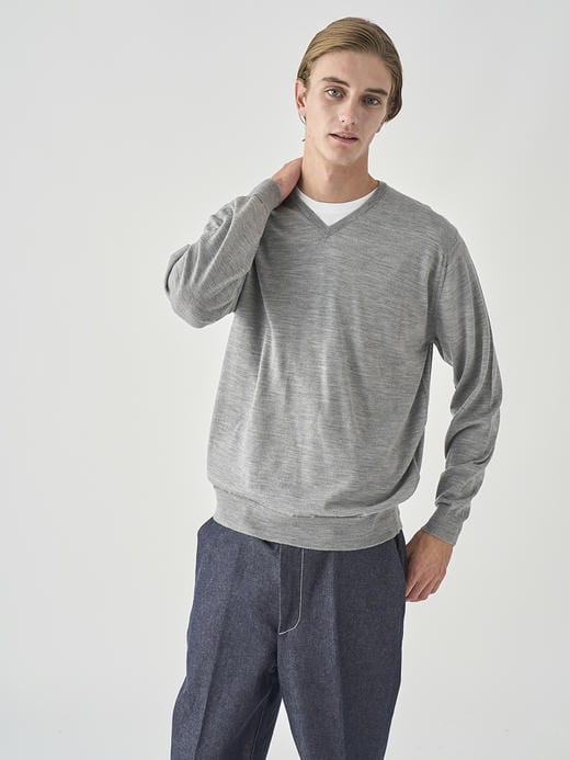 Ｖネック長袖ニットプルオーバー | PACKHAM | 30G MODERN FIT 詳細画像 SILVER 7