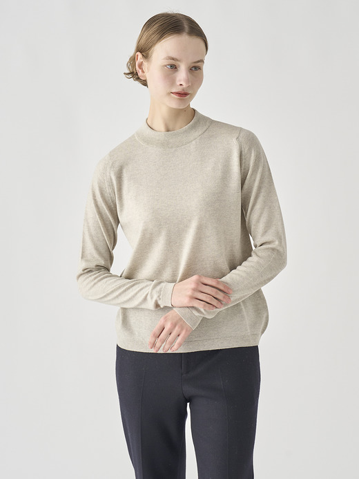モックネック長袖ニットプルオーバー | RENATA | 24G 詳細画像 GREY FLEECE 3