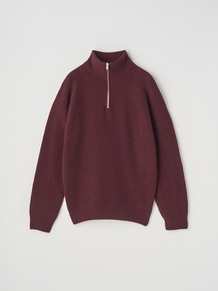 ［Eco Cashmere］カシミヤ混 ハーフジップスタンドネック長袖ニットプルオーバー | RYKER | 7G