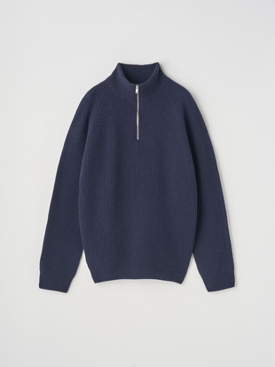 ［Eco Cashmere］カシミヤ混 ハーフジップスタンドネック長袖ニットプルオーバー | RYKER | 7G