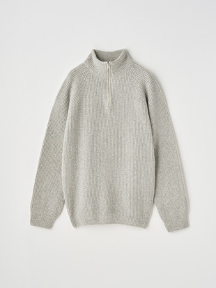 ［Eco Cashmere］カシミヤ混 ハーフジップスタンドネック長袖ニットプルオーバー | RYKER | 7G