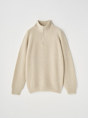 ［Eco Cashmere］カシミヤ混 ハーフジップスタンドネック長袖ニットプルオーバー | RYKER | 7G