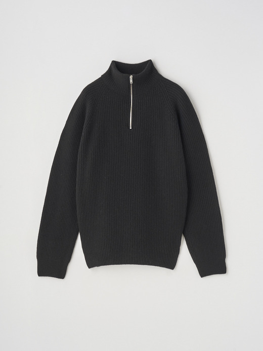 ［Eco Cashmere］カシミヤ混 ハーフジップスタンドネック長袖ニットプルオーバー | RYKER | 7G 詳細画像 BLACK 2