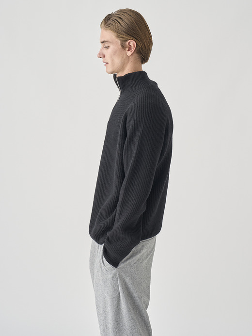 ［Eco Cashmere］カシミヤ混 ハーフジップスタンドネック長袖ニットプルオーバー | RYKER | 7G 詳細画像 BLACK 4