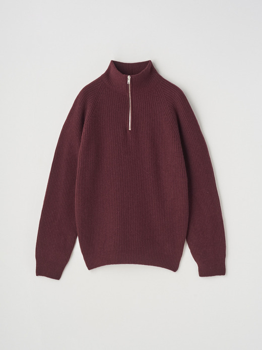 ［Eco Cashmere］カシミヤ混 ハーフジップスタンドネック長袖ニットプルオーバー | RYKER | 7G 詳細画像 CHICORY 1