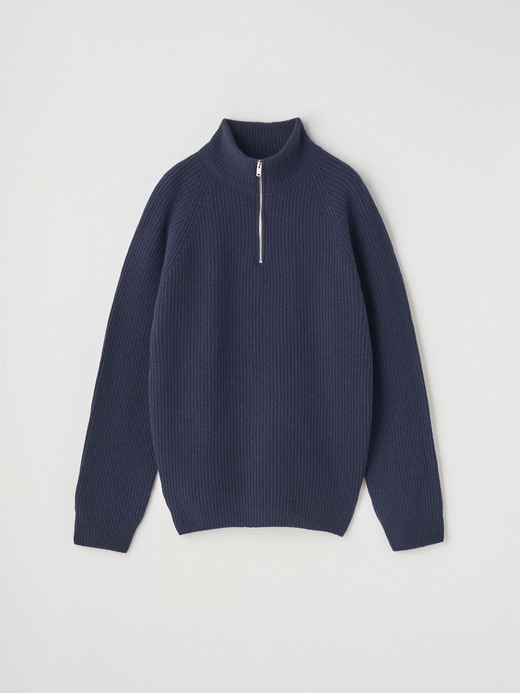 ［Eco Cashmere］カシミヤ混 ハーフジップスタンドネック長袖ニットプルオーバー | RYKER | 7G 詳細画像 MIDNIGHT 1