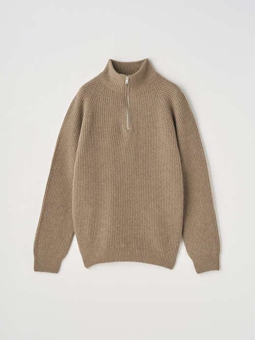 ［Eco Cashmere］カシミヤ混 ハーフジップスタンドネック長袖ニットプルオーバー | RYKER | 7G 詳細画像 MUSHROOM 2