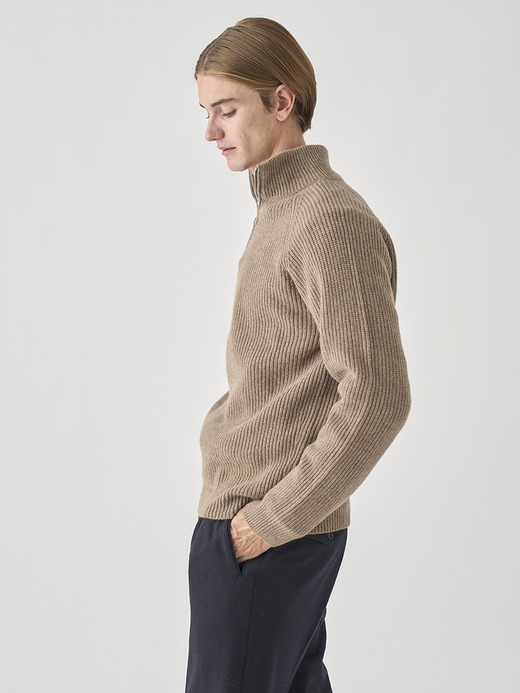 ［Eco Cashmere］カシミヤ混 ハーフジップスタンドネック長袖ニットプルオーバー | RYKER | 7G 詳細画像 MUSHROOM 4