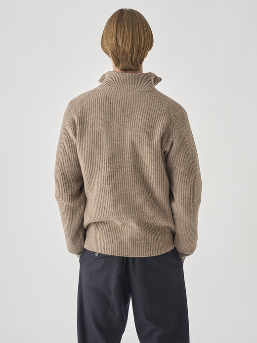 ［Eco Cashmere］カシミヤ混 ハーフジップスタンドネック長袖ニットプルオーバー | RYKER | 7G 詳細画像 MUSHROOM 5