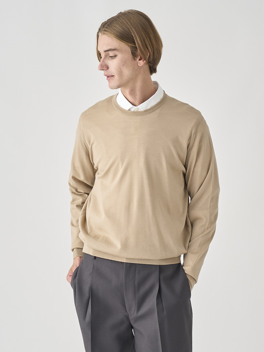 クルーネック長袖ニットプルオーバー | SCANLAN | 30G MODERN FIT 詳細画像 KAFKA BEIGE 3