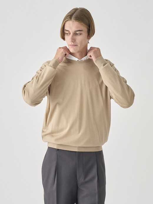 クルーネック長袖ニットプルオーバー | SCANLAN | 30G MODERN FIT 詳細画像 KAFKA BEIGE 6