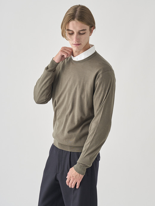 クルーネック長袖ニットプルオーバー | SCANLAN | 30G MODERN FIT 詳細画像 MANSFIELD GREEN 3