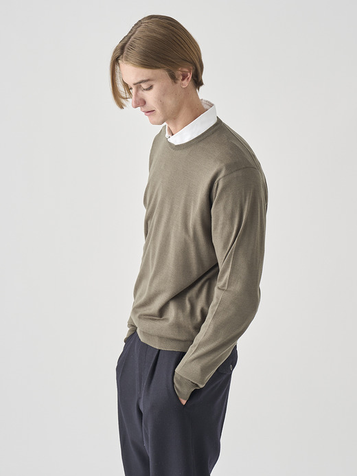 クルーネック長袖ニットプルオーバー | SCANLAN | 30G MODERN FIT 詳細画像 MANSFIELD GREEN 4