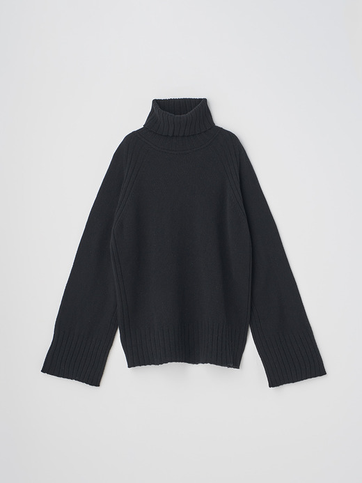 ［Eco Cashmere］カシミヤ混 オーバーサイズタートルネック長袖ニットプルオーバー | TABATHA | 7G 詳細画像 BLACK 1