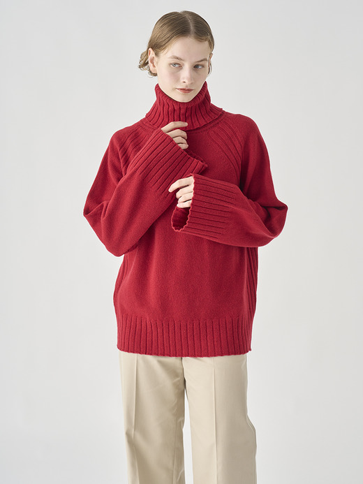 ［Eco Cashmere］カシミヤ混 オーバーサイズタートルネック長袖ニットプルオーバー | TABATHA | 7G 詳細画像 VERMILLION 10