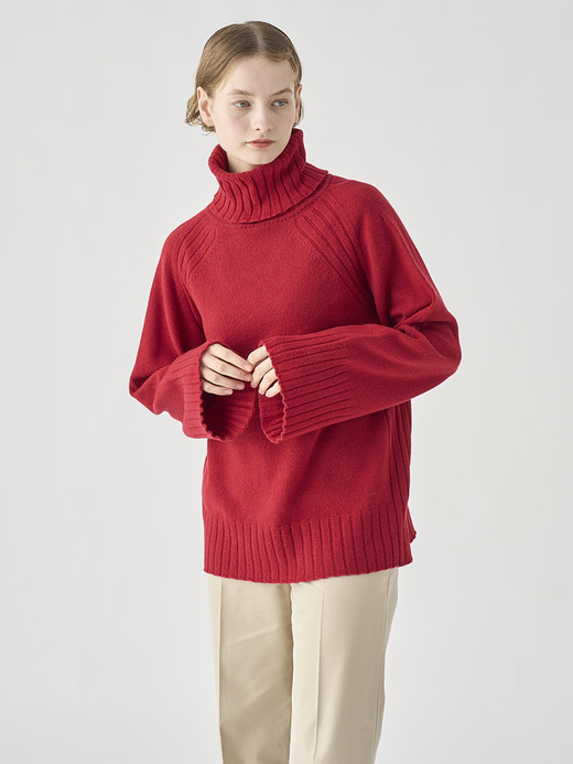 ［Eco Cashmere］カシミヤ混 オーバーサイズタートルネック長袖ニットプルオーバー | TABATHA | 7G 詳細画像 VERMILLION 3