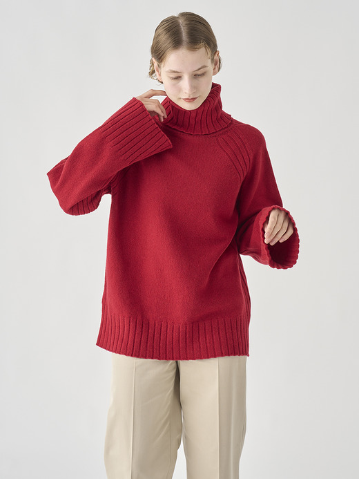 ［Eco Cashmere］カシミヤ混 オーバーサイズタートルネック長袖ニットプルオーバー | TABATHA | 7G 詳細画像 VERMILLION 6