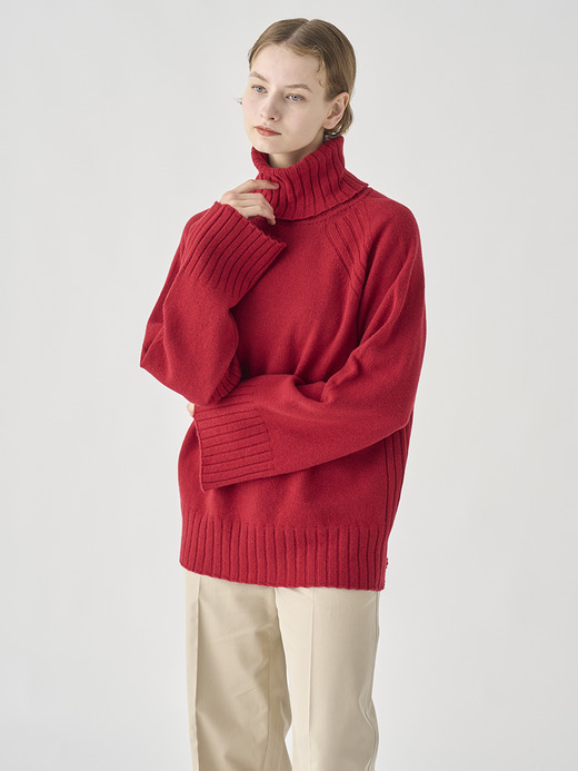 ［Eco Cashmere］カシミヤ混 オーバーサイズタートルネック長袖ニットプルオーバー | TABATHA | 7G 詳細画像 VERMILLION 7