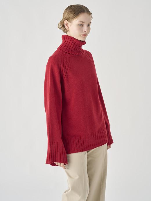 ［Eco Cashmere］カシミヤ混 オーバーサイズタートルネック長袖ニットプルオーバー | TABATHA | 7G 詳細画像 VERMILLION 9