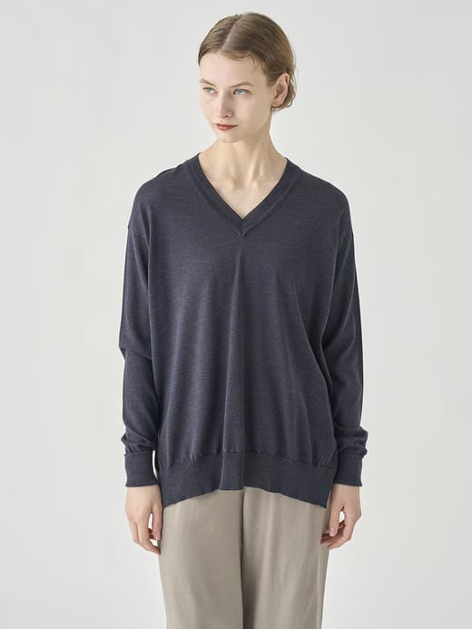 長袖 Vネックニット | WHARTON |  30G RELAX FIT 詳細画像 HEPBURN SMOKE 1