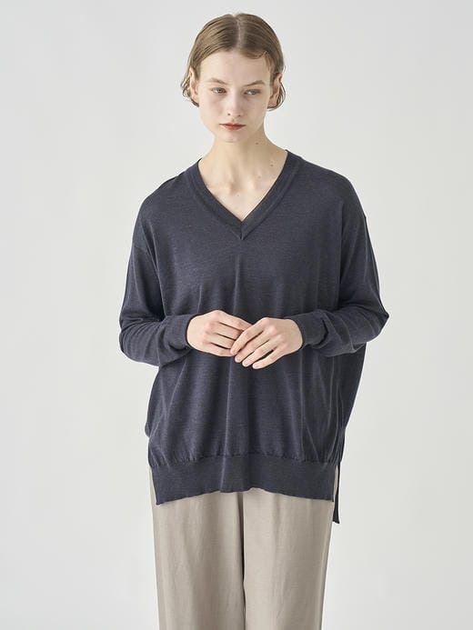 長袖 Vネックニット | WHARTON |  30G RELAX FIT 詳細画像 HEPBURN SMOKE 2