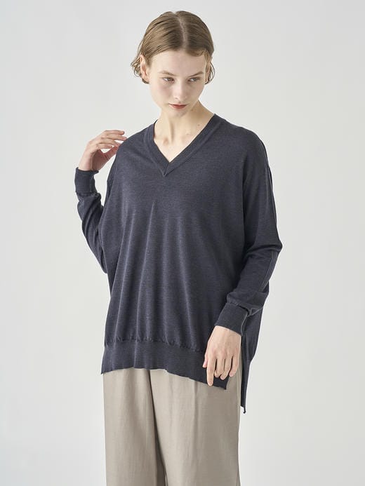 長袖 Vネックニット | WHARTON |  30G RELAX FIT 詳細画像 HEPBURN SMOKE 3