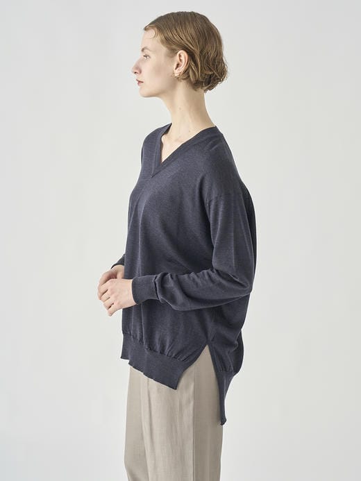 長袖 Vネックニット | WHARTON |  30G RELAX FIT 詳細画像 HEPBURN SMOKE 5