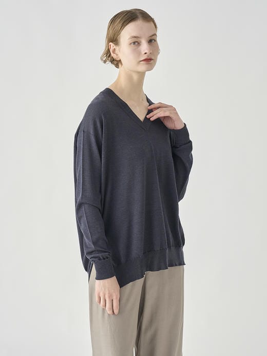 長袖 Vネックニット | WHARTON |  30G RELAX FIT 詳細画像 HEPBURN SMOKE 8