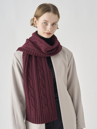 ［Eco Cashmere］カシミヤ混 ケーブル編みニットマフラー | WOOTON | 5G