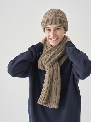 ［Eco Cashmere］カシミヤ混 ケーブル編みニットマフラー | WOOTON | 5G