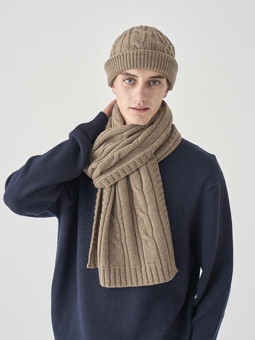 ［Eco Cashmere］カシミヤ混 ケーブル編みニットマフラー | WOOTON | 5G 詳細画像 MUSHROOM 2