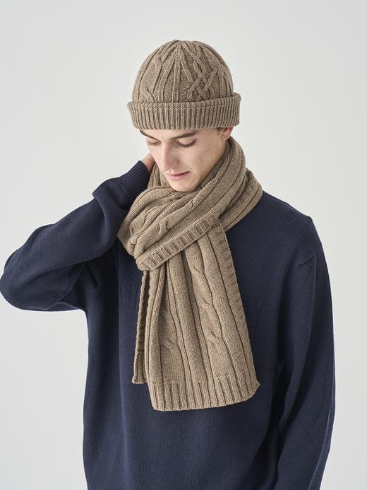［Eco Cashmere］カシミヤ混 ケーブル編みニットマフラー | WOOTON | 5G 詳細画像 MUSHROOM 3