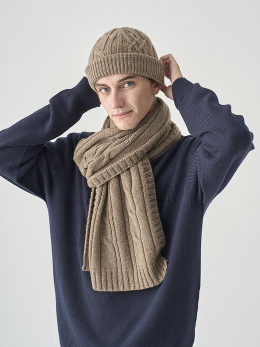 ［Eco Cashmere］カシミヤ混 ケーブル編みニットマフラー | WOOTON | 5G 詳細画像 MUSHROOM 4