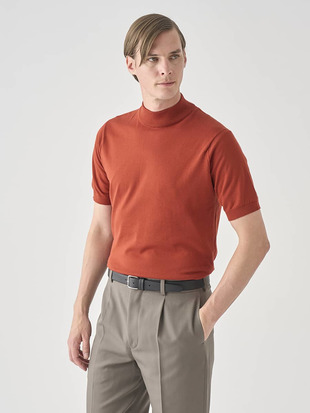 モックネック半袖コットンニットＴシャツ | ARBER | 30G MODERN FIT