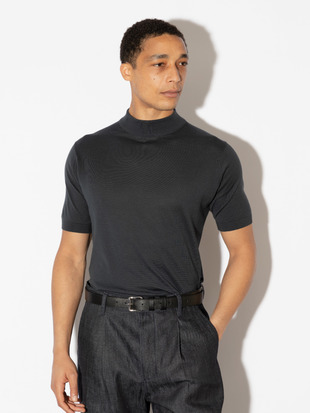 モックネック半袖コットンニットＴシャツ | ARBER | 30G MODERN FIT
