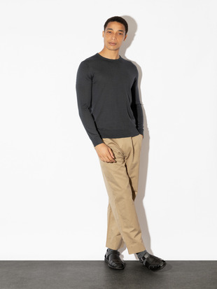 クルーネック長袖コットンニットプルオーバー | DAVID | 30G MODERN FIT