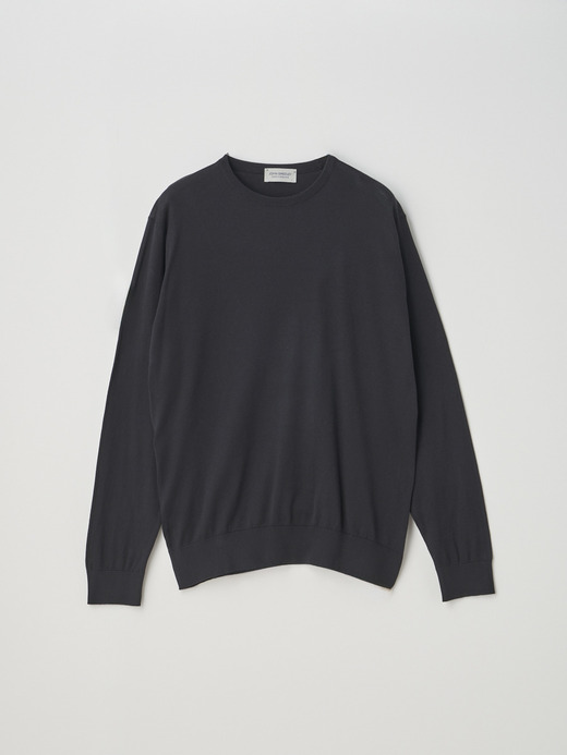 クルーネック長袖コットンニットプルオーバー | DAVID | 30G MODERN FIT 詳細画像 BLACK 1