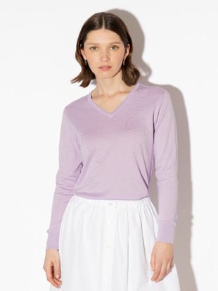 Ｖネック長袖コットンニットプルオーバー | JULIE | 30G MODERN FIT