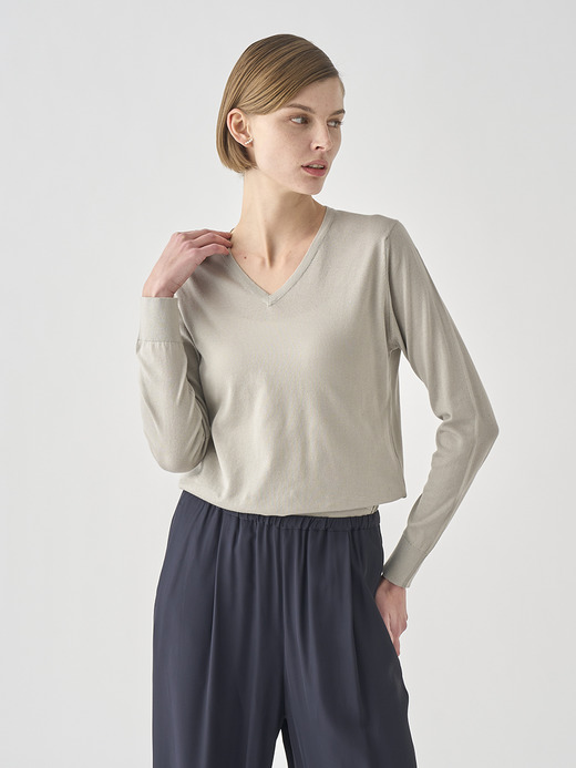 Ｖネック長袖コットンニットプルオーバー | JULIE | 30G MODERN FIT 詳細画像 PARCHMENT 1