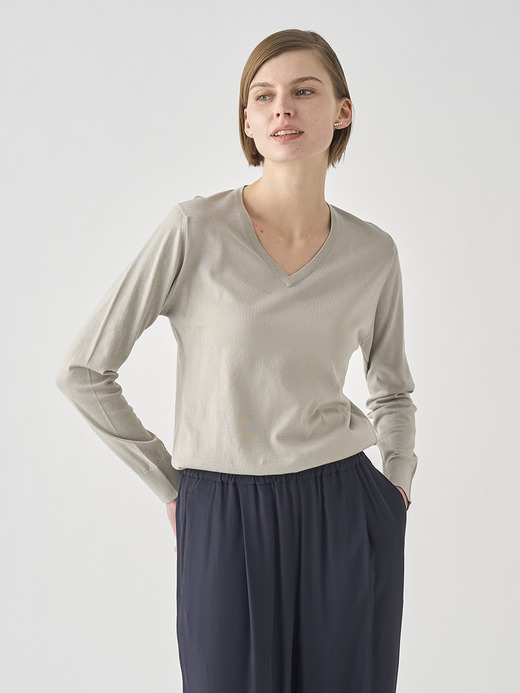 Ｖネック長袖コットンニットプルオーバー | JULIE | 30G MODERN FIT 詳細画像 PARCHMENT 8