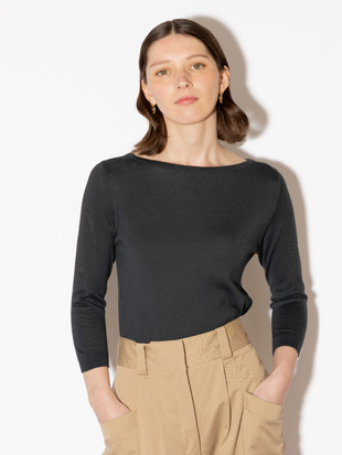 ボートネック７分袖コットンニットプルオーバー | KIERSTEN | 30G MODERN FIT
