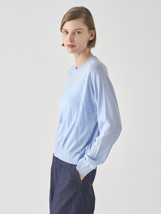 ［LUXURY FIBRES］コットンカシミヤ長袖ニットプルオーバー | KYLE | 30G 詳細画像 CLEAR BLUE 5