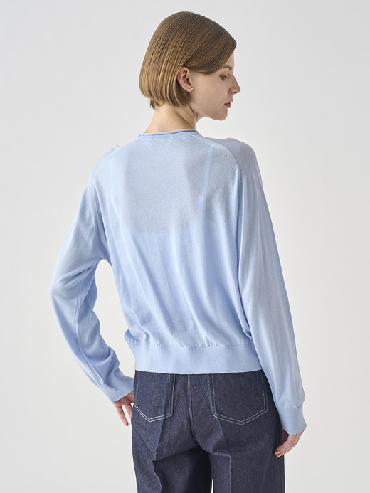 ［LUXURY FIBRES］コットンカシミヤ長袖ニットプルオーバー | KYLE | 30G 詳細画像 CLEAR BLUE 7
